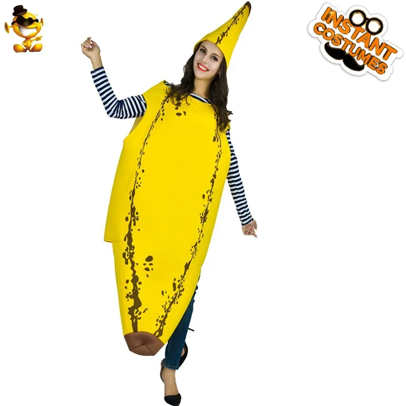أزياء الهالوين المضحكة المزحة الموز التأثيرية الفاكهة eup الاسمية الكبار مرحلة الأداء الزي المرأة ملابس المرحلة العرقية