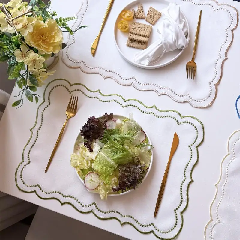 [1Pcs Embroidered Placemat Polyester Cotton Table Decoration Mat , 45x32cm]