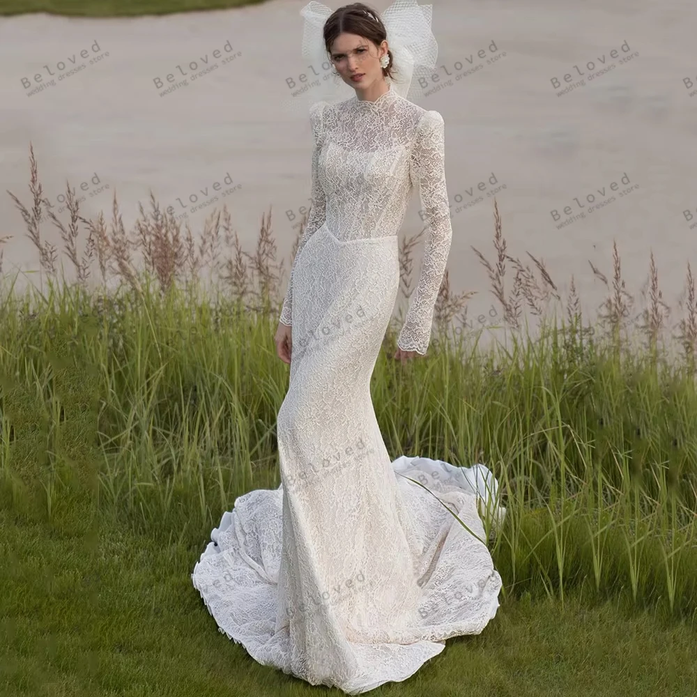 Glamorous Women's Wedding Dresses Gorgeous Bridal Gowns Lace Tiered Full Sleeves Robes Pretty Vestidos De Novia Customized 2026