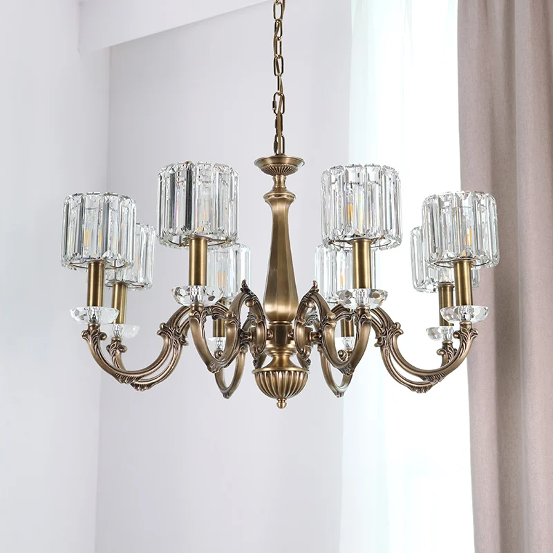 Luxury Crystal Lampshade Copper LED Chandelier Light for Living Room Villa Bedroom Dining Room Foyer decor Church Hotel lighting