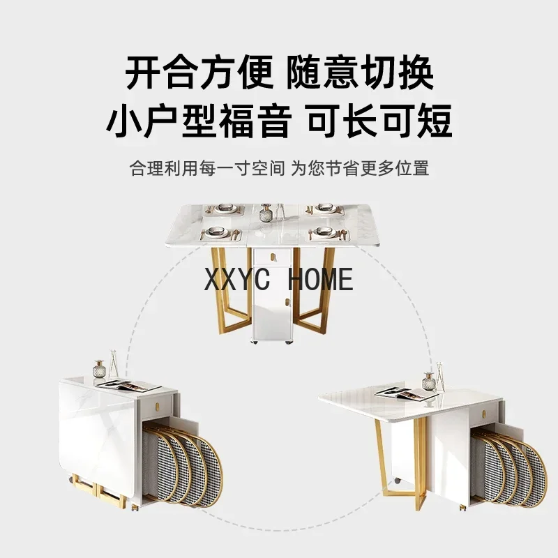 Light Luxury Stone Plate Folding Dining Table Household Small Apartment Multi-Functional
