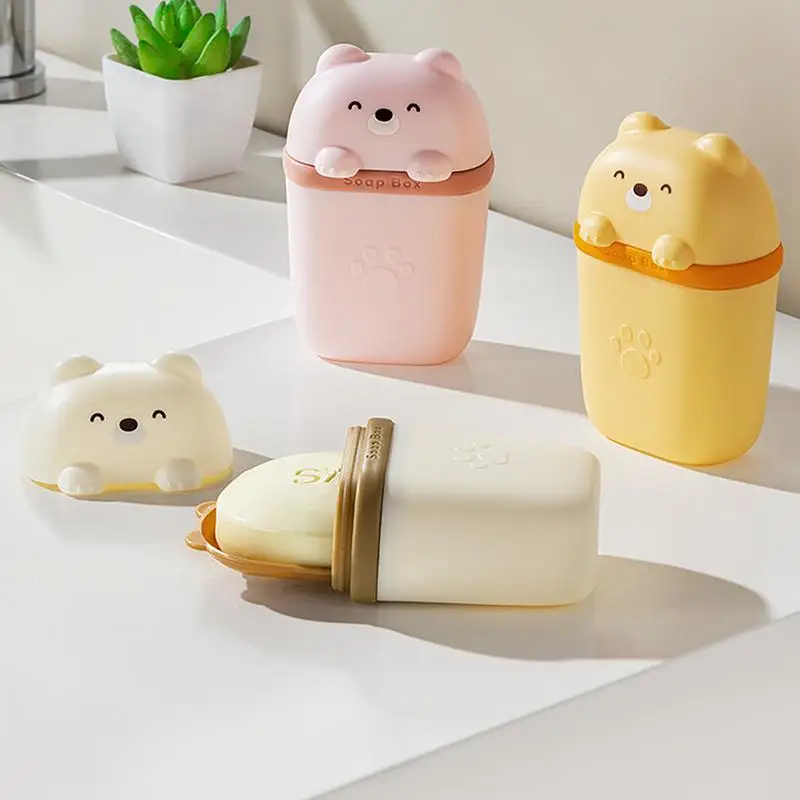 Shampoo Bar Holder Travel Case Cute Bear Shape Body Wash Bar Container With Draining Hole Washing Bar Case For Camping Must-have