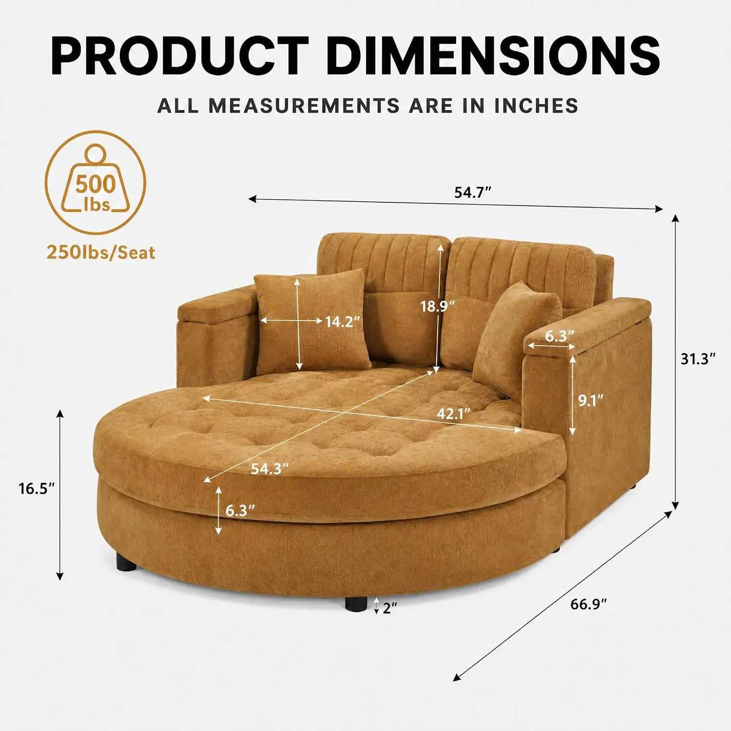 Curved Chaise Lounge, 54.7