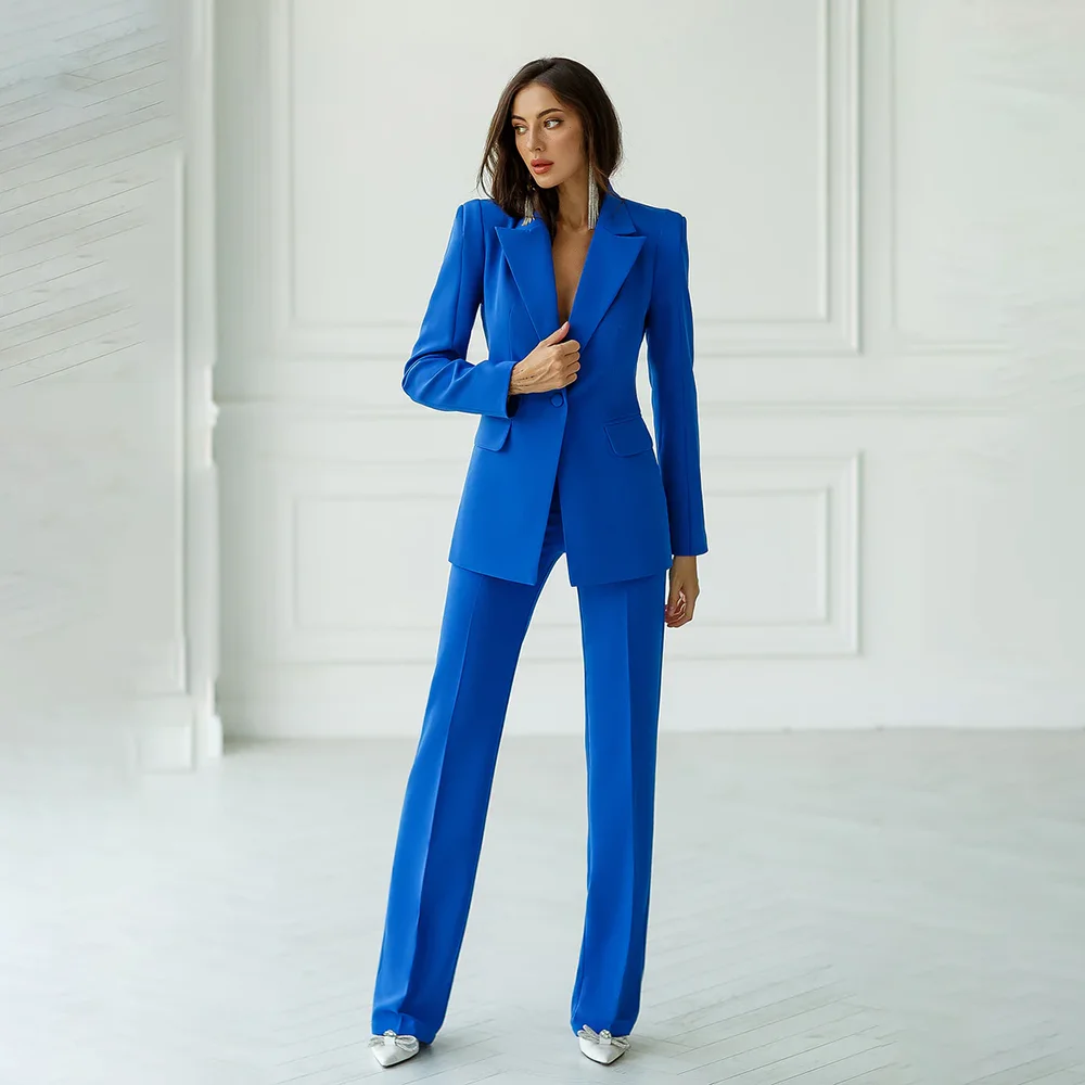 

Fashion Peak Lapel One Button Women Suits (Jacket+Pants) Chic Solid Wedding Party Tuxedo Slim Casual Office Lady Pants Sets