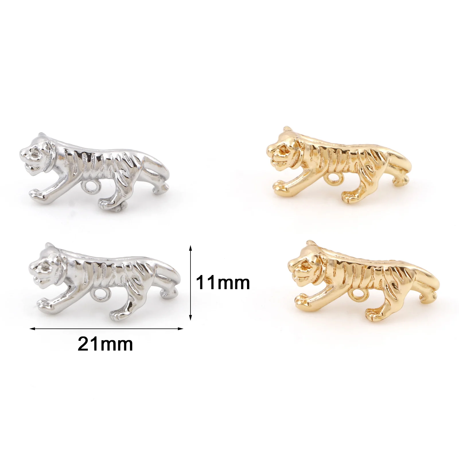 2PCs Copper Charms Gold Color 3D Tiger Animal Pendants DIY Necklace Earrings For Women Men Party Jewelry Findings 21mm x 11mm