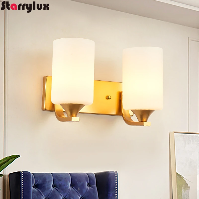 

Modern LED Wall Sconce Single/Double Head Bedside Light for Hotel Corridor Gold Finish