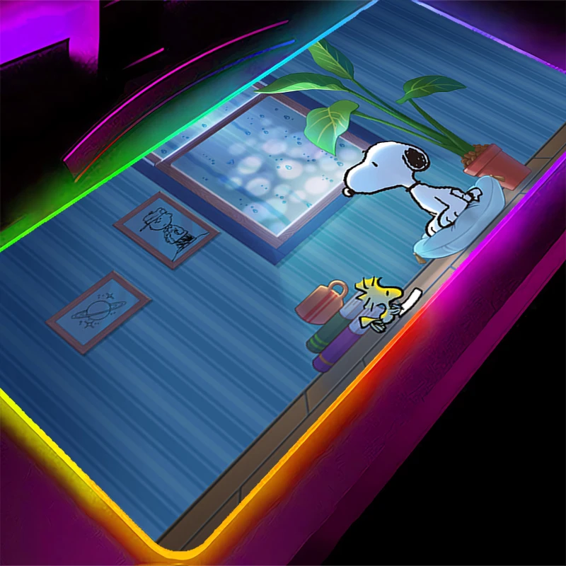 Tapis de souris rvb Snoopy rétro-éclairage grand bureau ordinateur portable ordinateur Gamer accessoires de jeu LED tapis de souris clavier tapis de bureau tapis