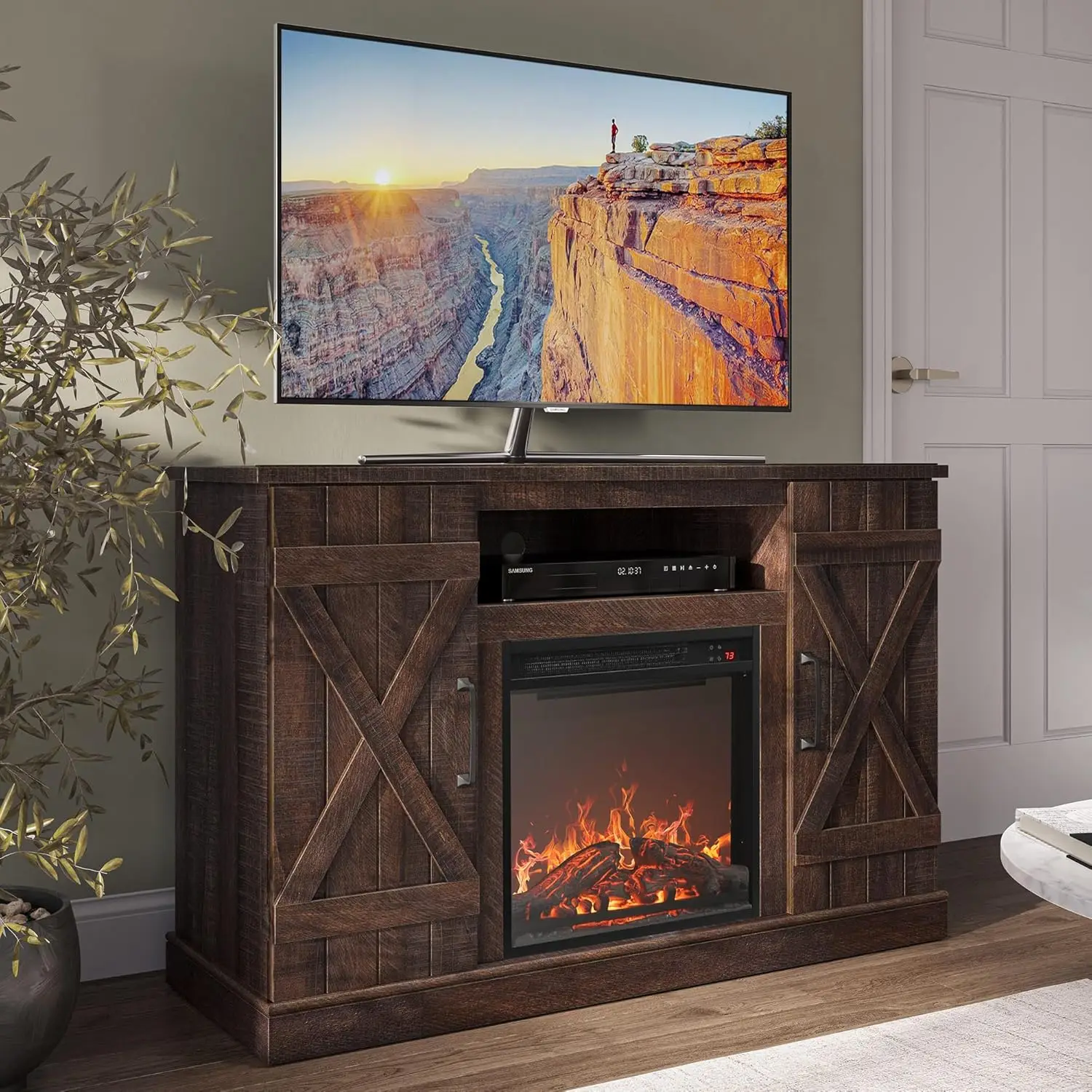 

BELLEZE 47" TV Stand with 18" Electric Fireplace Heater & Media Entertainment Center Console Table for TV up to 50" with Open