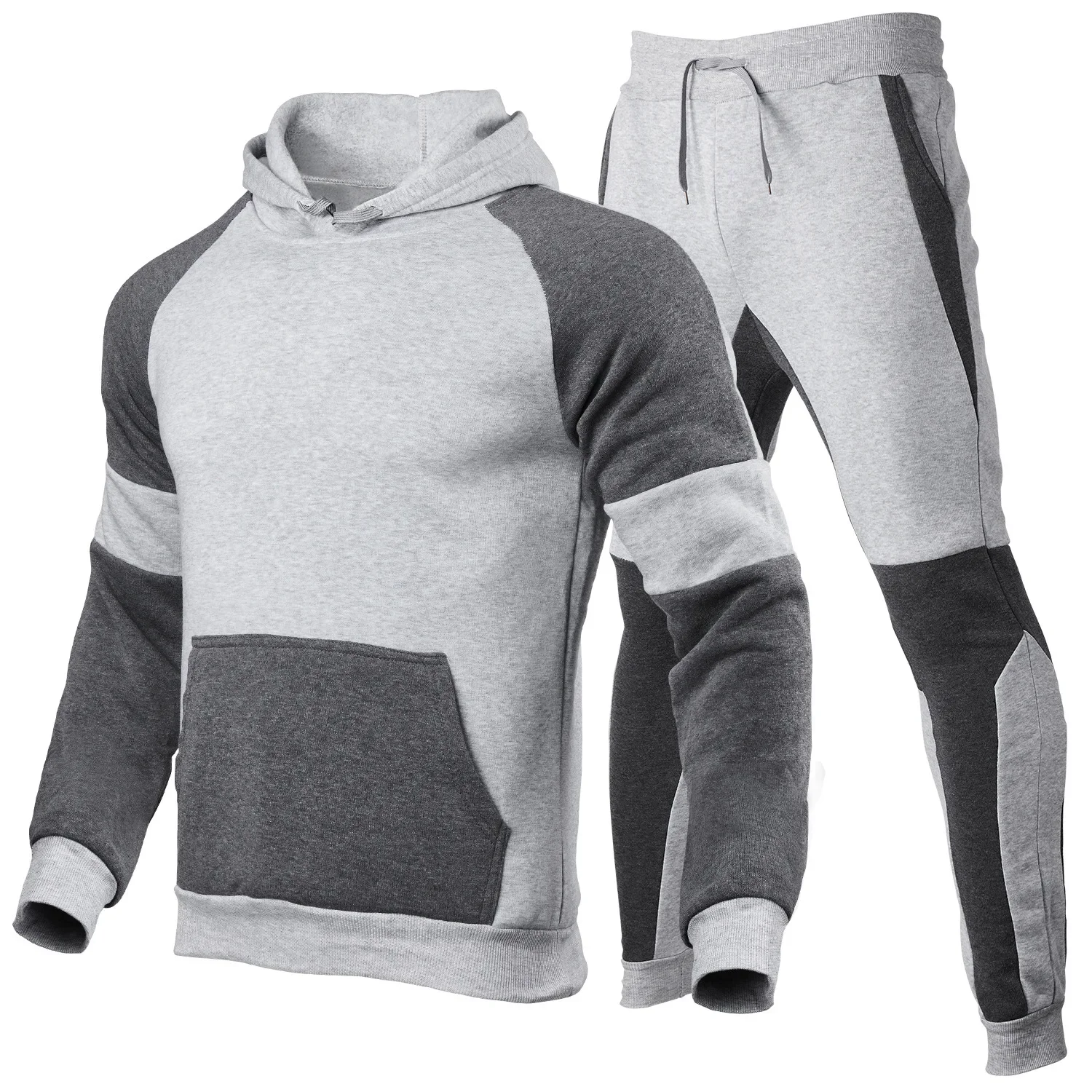 Pop 2024 Men's Casual Color Matching Suit European Code Blank Color Splicing Sportswear Running Outdoor Fashion Two Sets