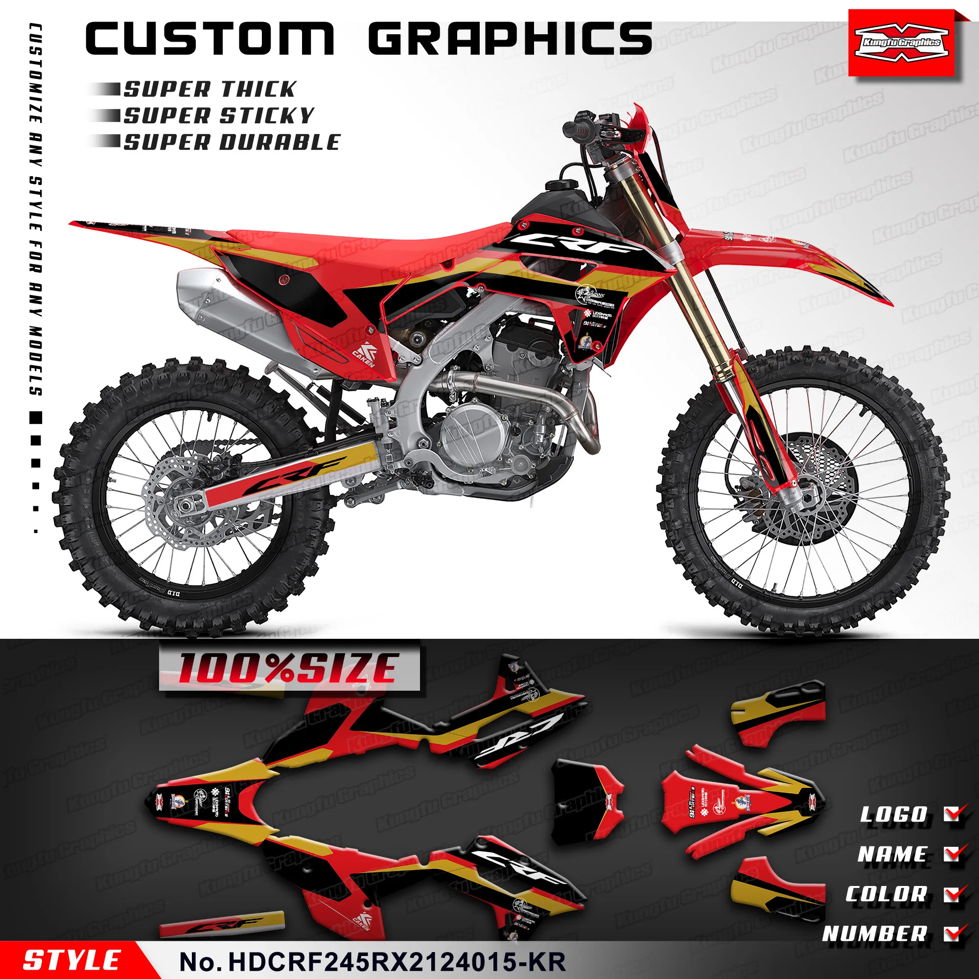 KUNGFU GRAPHICS Motorcycle Graphics Wrap Sticker for Honda CRF 250RX 450RX 2021 2022 2023 2024,  HDCRF245RX2124015-KR