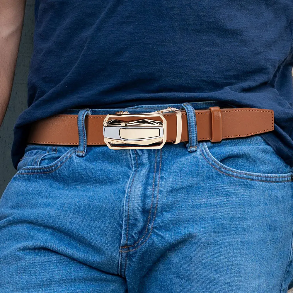 High Quality Genuine Leather Belt Metal Alloy Automatic Buckle Brand Luxury Design Waist Belts for Men Strap Male