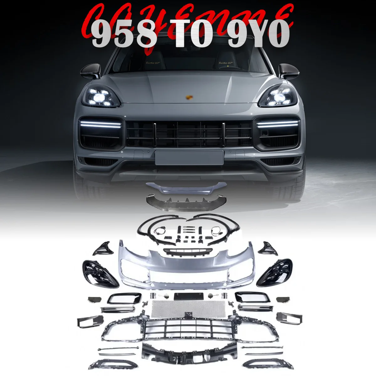 Car Accessories Body Kit For 2011-2018 Porsche Cayenne Front Bumper 958 958.1 958.2 to 9Y0 Turbo Headlights Grille