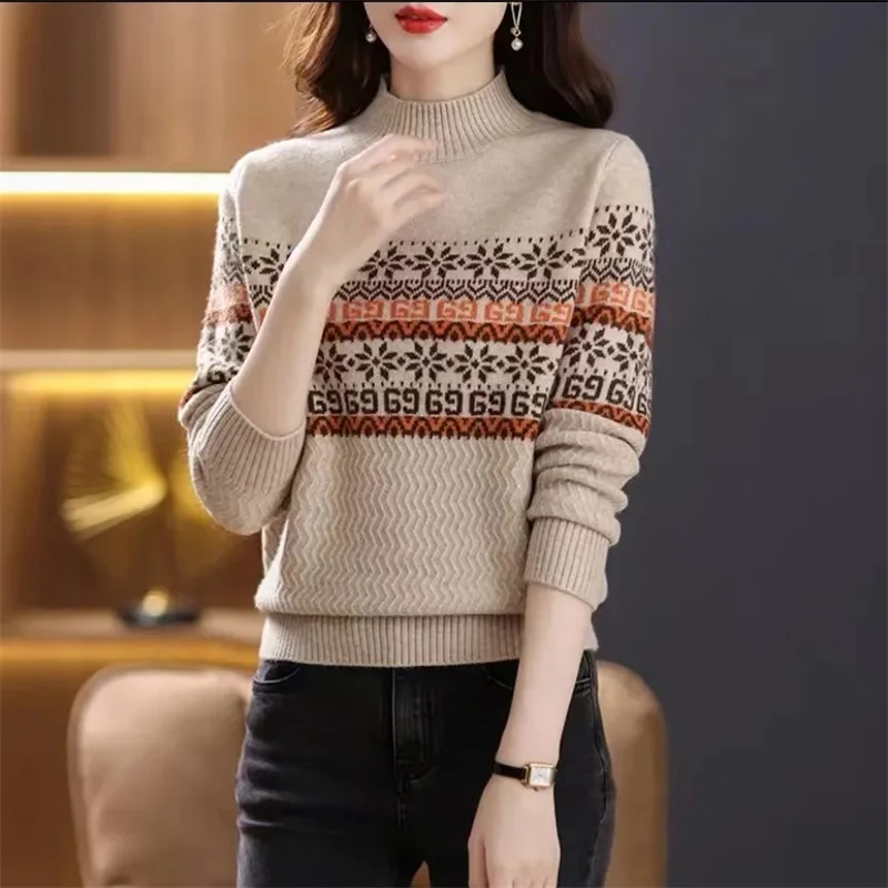 ربيع الخريف السيدات سترة أنيقة تحمل شعار لعبة البيسبول سترة سترة 2025 Femne نصف عالية الحياكة المرأة الكورية الجاكار معطف محبوك فضفاض