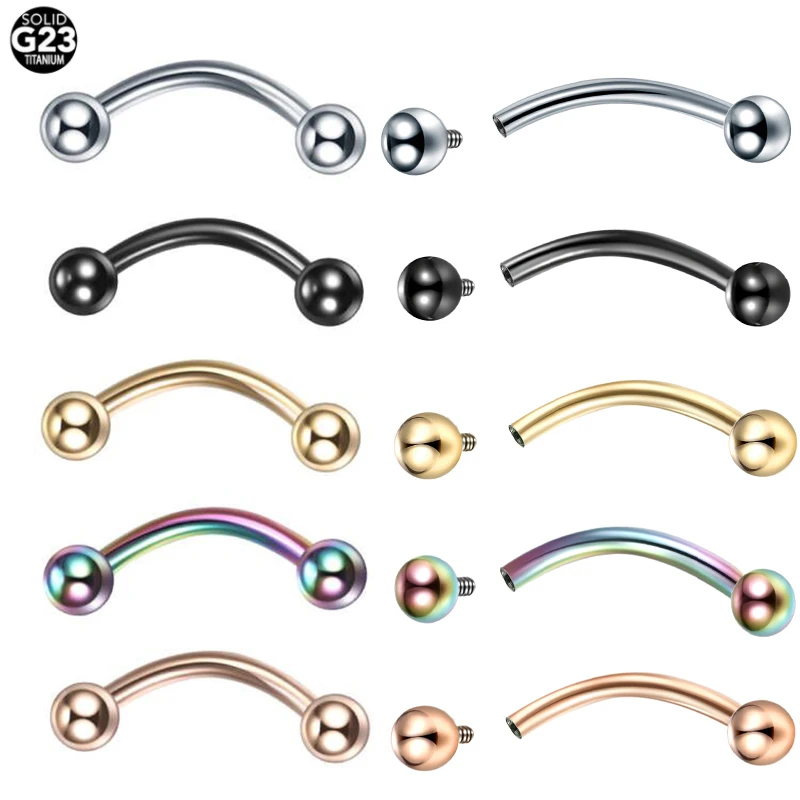 1PC Titanium Eyebrow Piercings Curved Banana Internally Threaded Jewelry Belly Button Navel Earring Lip Tongue Pircings 14G 16G