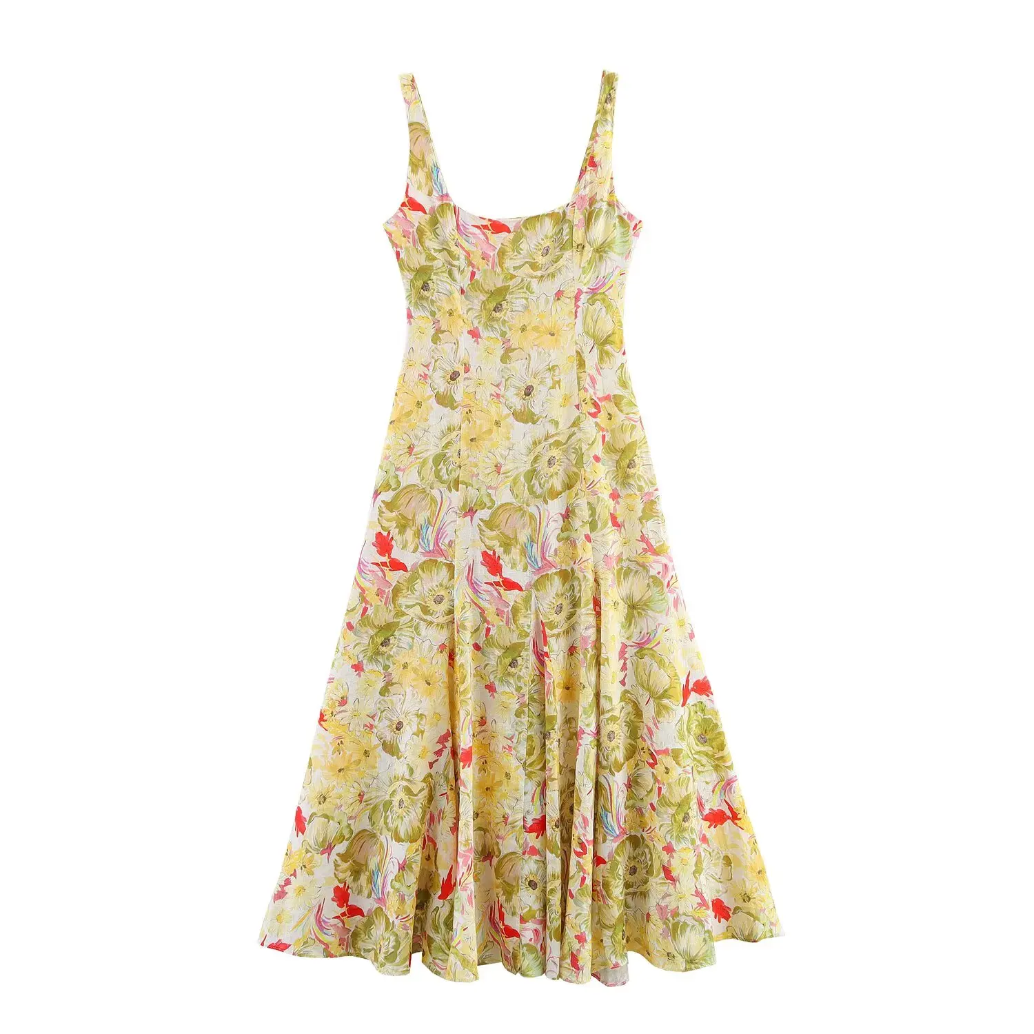 

BM&MD&ZA Women's Casual Elegant Square - Neck Sleeveless Vest - style Mid - Length Linen Blend Printed Dress