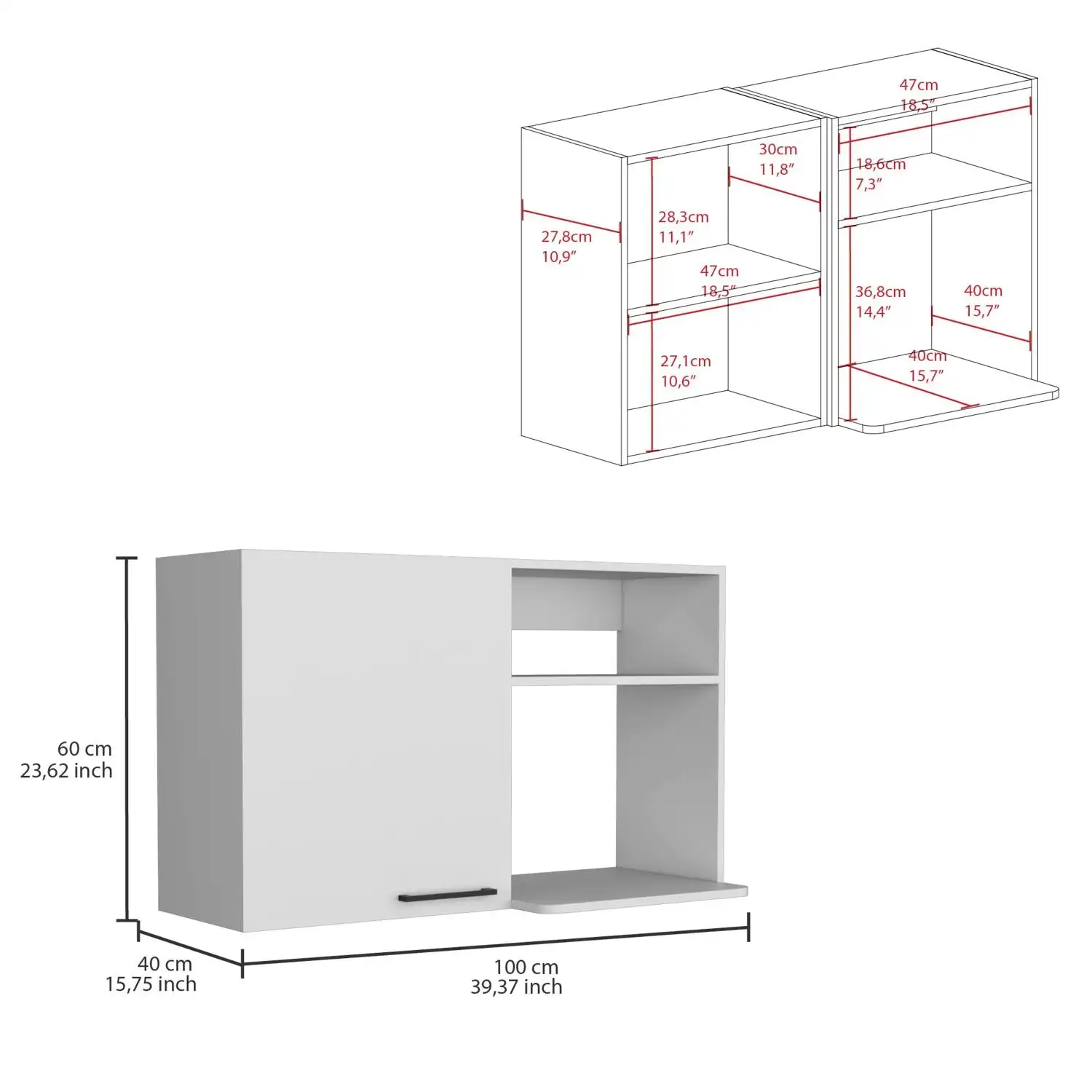 Napoles 2 Wall Cabinet, Open Storage Shelves, Single Door White