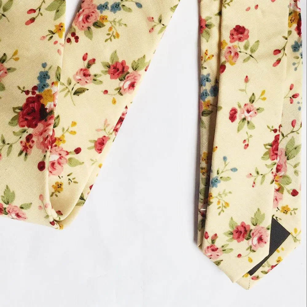 Fashion Men Floral Print Tie Suit Skinny Ties Slim Cotton Neck Tie Necktie