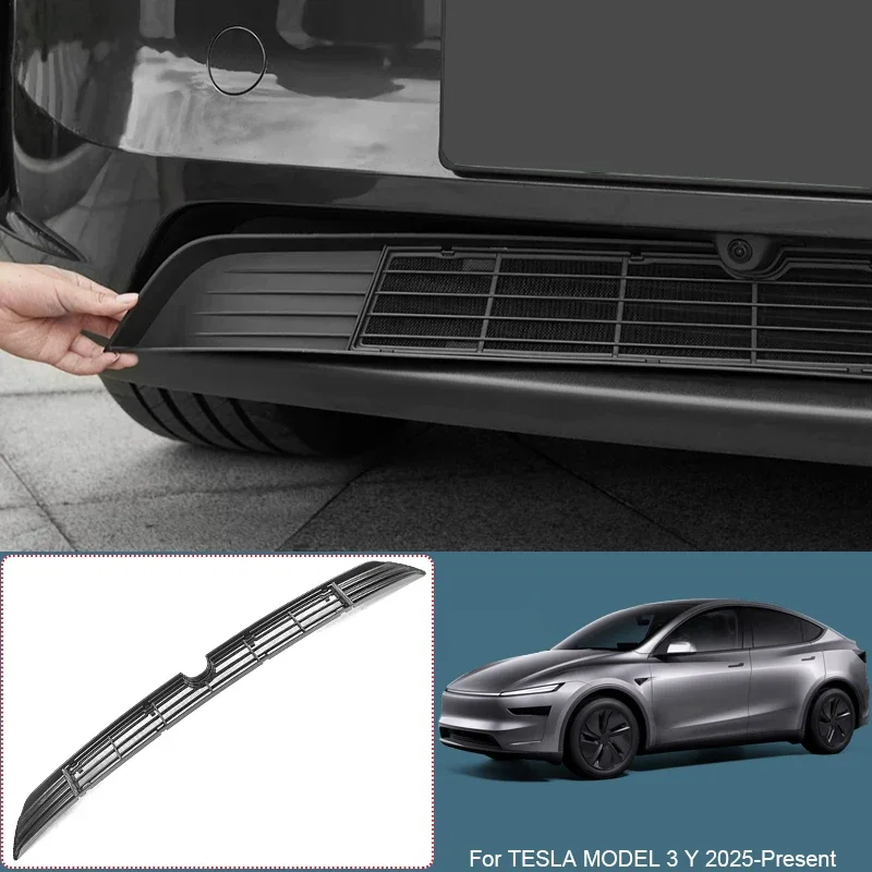 Car Modify Front Front Bumper Center Intake Grille Cover For TESLA MODEL 3 Y 2025-Present Auto Buckle Insect Proof Net Accessory