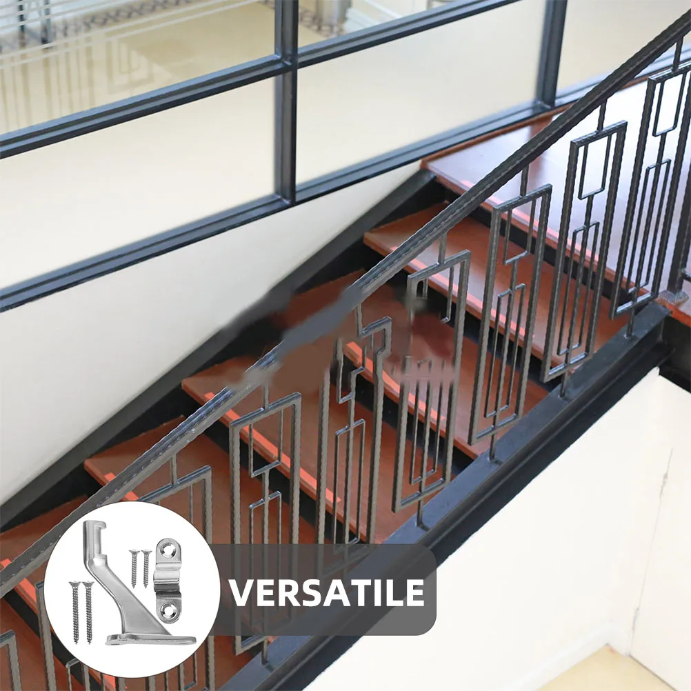 

2 Sets Staircase Handrail Brackets Heavy Duty Stainless Steel Silver Construction Accessories Durable Easy Installation