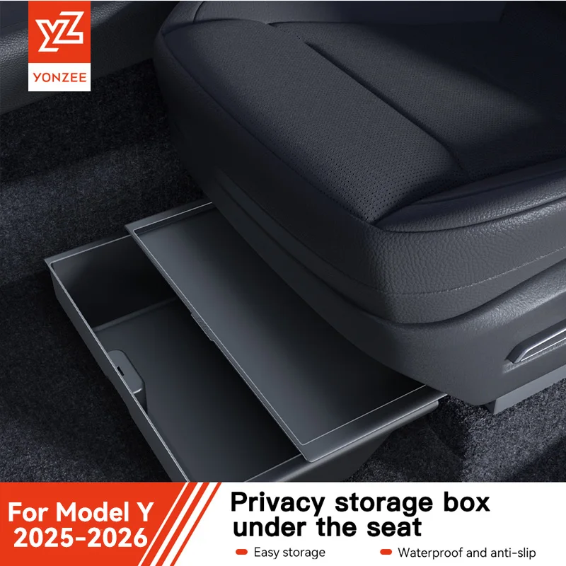 YZ Pour Tesla Model Y Juniper 2025-2026 Boîte de rangement sous siège, accessoires intérieurs de voiture, organisateur de type tiroir, boîte de rangement inférieure