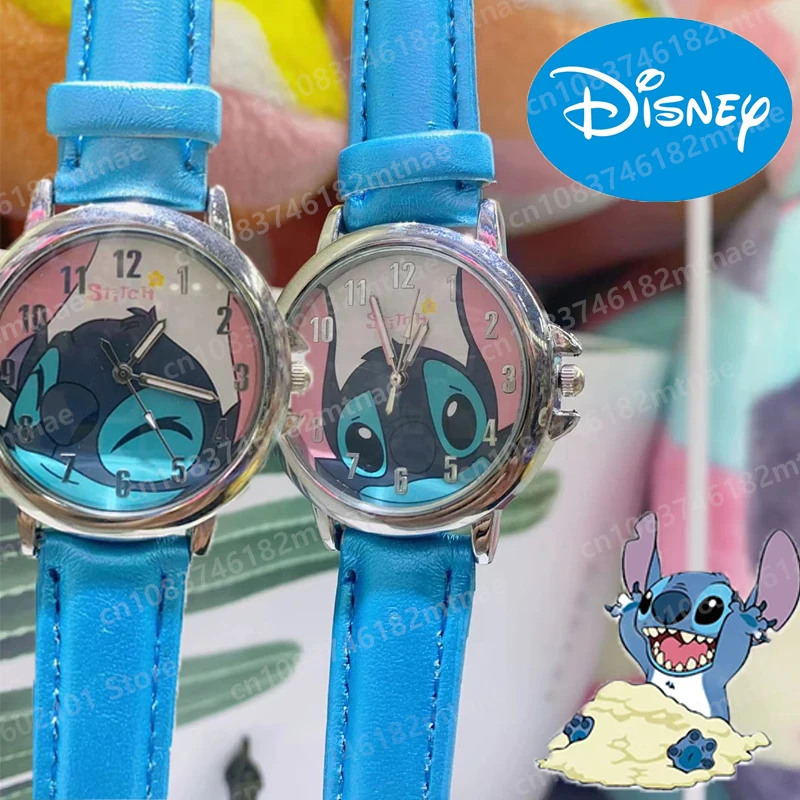 

Disney Cute Stitch Watch Quartz Watch Children's Cartoon Embroidered Leather Belt Glow-in-the-dark Watch Children Fashion Gift