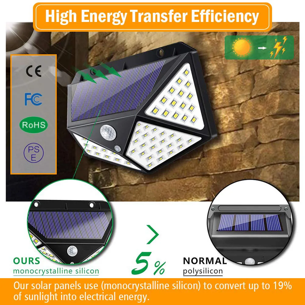 100 Led Built in Battery Solar Light Outdoor Lamp Motion Sensor Powered Sunlight Waterproof Street Light for Garden Decoration