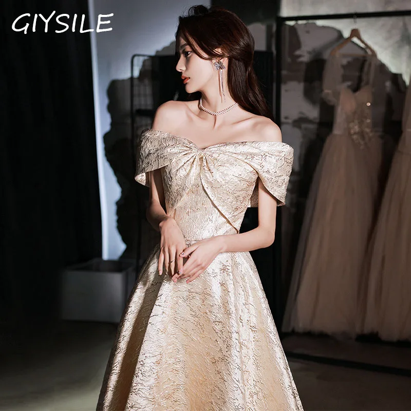 

Champagne Gold Luxury Evening Dress, One-shoulder Mid-length Elegant Dresses, French Romantic Birthday Party Formal Dress