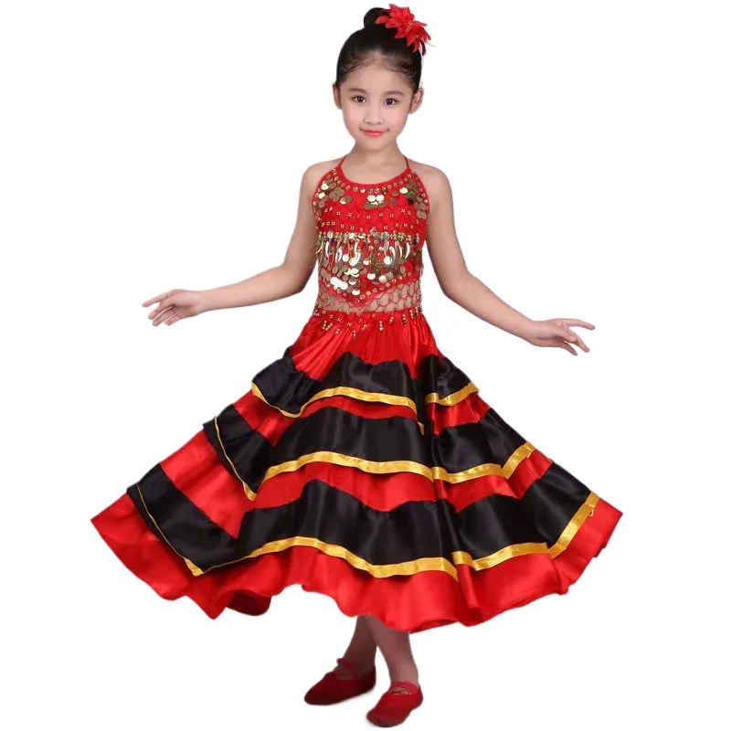 Robe Flamengo Espagnole pour Enfants, Costume de brevdu Ventre, Tauromachie, Chœur Gitan, Salle de Bal, Spectacle sur Scène, Éducatif, Bol