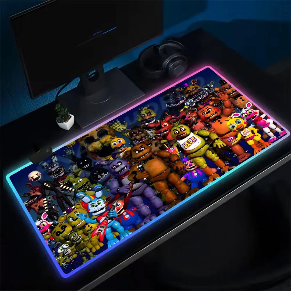 F-Freddy at Fnaf Five nights Mouse Pad Anime Gaming Mouse Pad LED Table Pads Backlit Rubber Desktop XXL Mousepad RGB Desk Mats