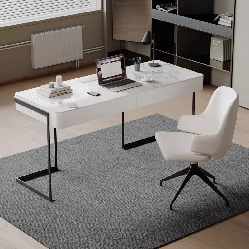 Factory Direct 2026 Italian light luxury rock slab desk study modern simple household high-end small apartment Nordic office