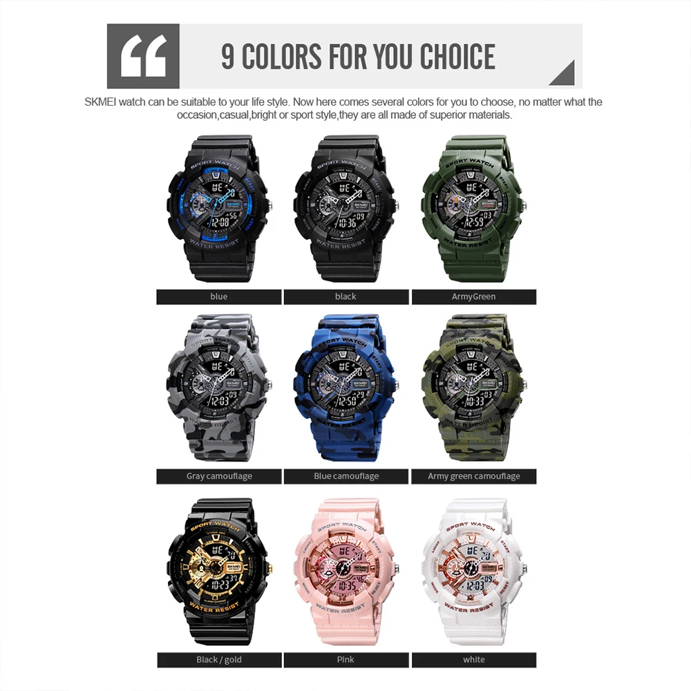 SKMEI Student Outdoor Sport Watch for Men Women Fashion Waterproof PU Strap Display Watches Original Chronograph Wristwatch