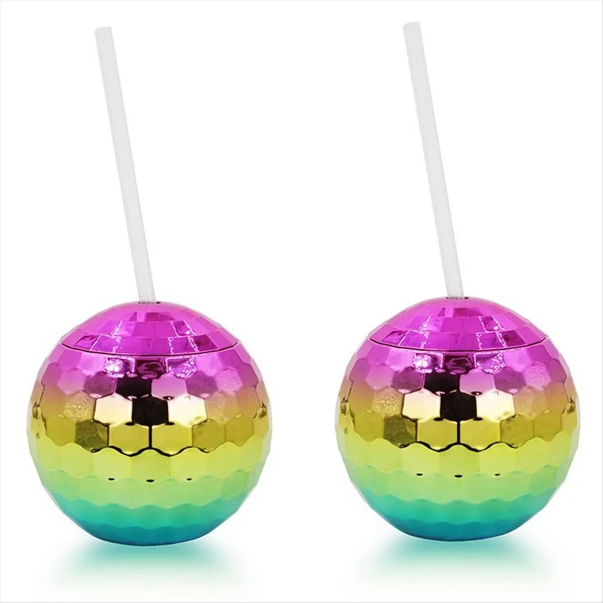 A45I 2PCS Rainbow Disco Ball Cup with Lid and Straw - Bachelorette Party Decorations Party Favors