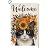 Fall Cat Garden Flag 12x18 Pumpkin Floral Crown Yard Decor llz