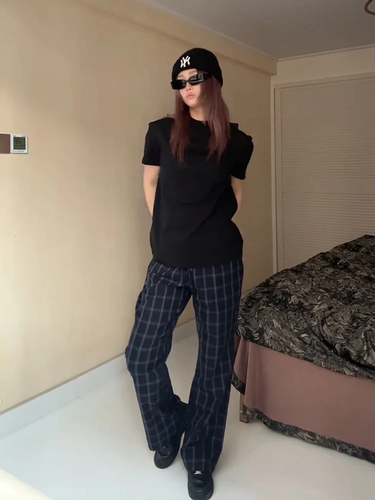 

Мужские летние тонкие брюки Deep Blue Plaid в американском стиле Cleanfit, прямые, повседневные, спортивные, с эффектом похудения