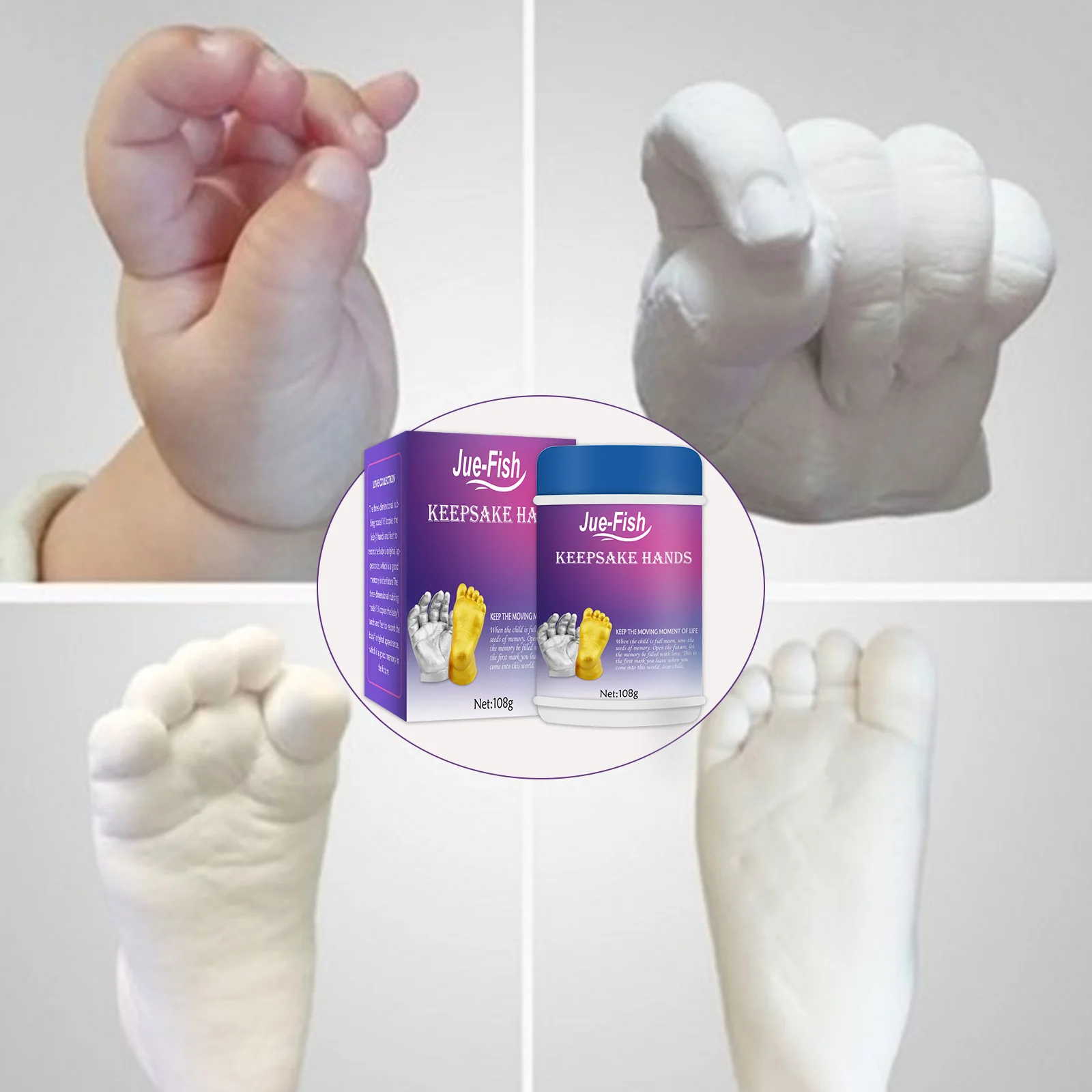 2026 New JUE FISH 3D Baby Hand Foot Casting Powder Kit Safe Non-Toxic Molding Plaster Souvenir Gift For Newborn Infant Keepsake