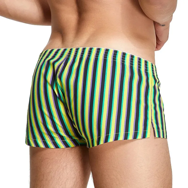 Men Striped Printed Boxers Shorts Comfortable Underwear Breathable Summer Soft Cotton Pajama Shorts Loungewear Male Underpants