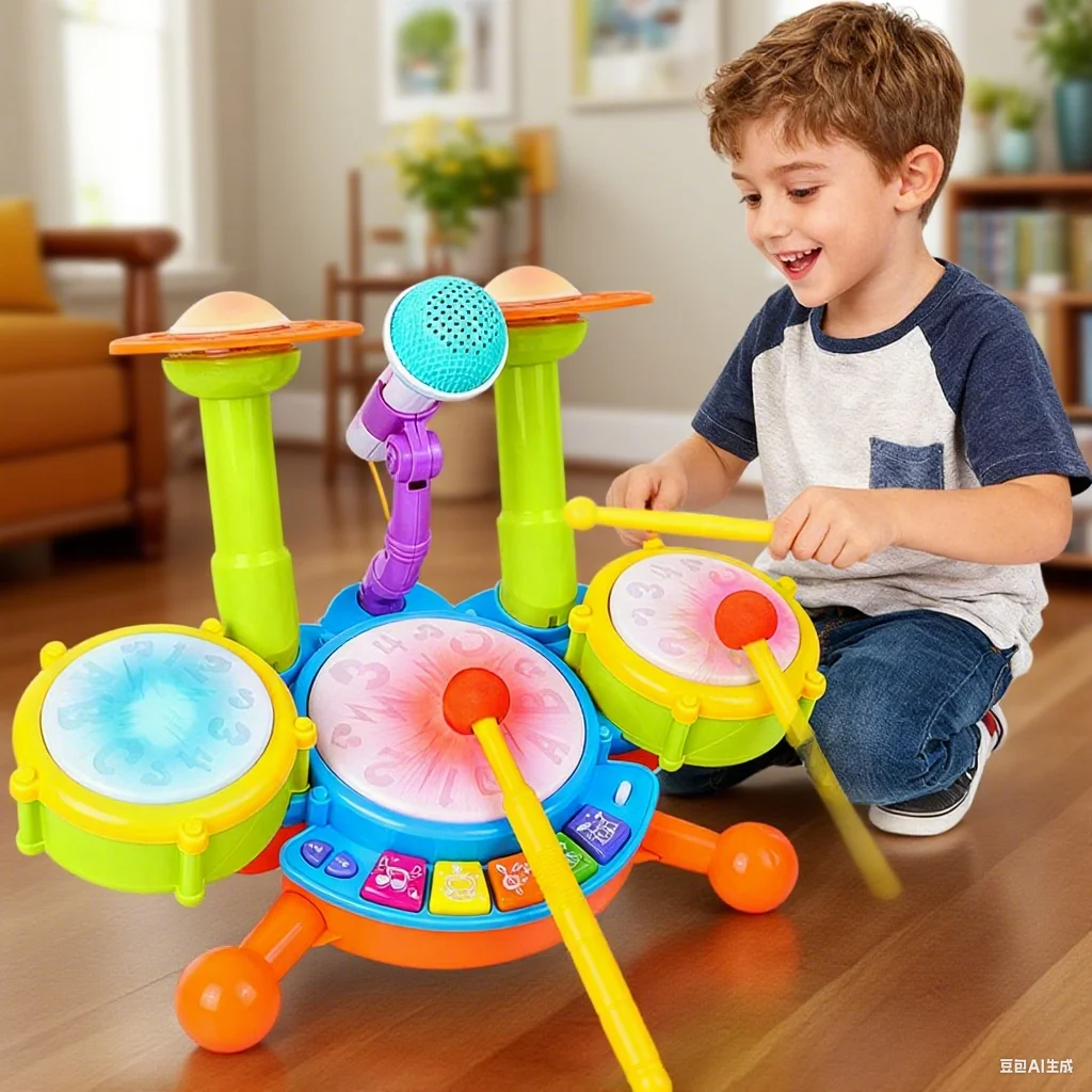 Kids Drum Set Toddlers 1-3 Musical Baby Educational Instruments Toys for Toddlers Girl Microphone Learning Activities Gifts