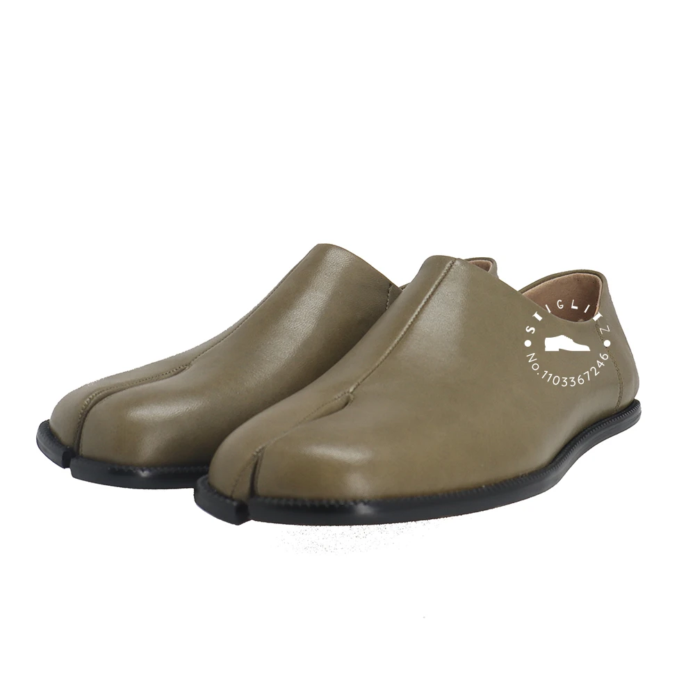 Slip-On-Tabi-Schuhe für Herren, neuartiger Designer-Stil, bequeme flache Schuhe, einfarbig, geteilte Zehen, lässige Business-Schuhe, Schwarz, Beige