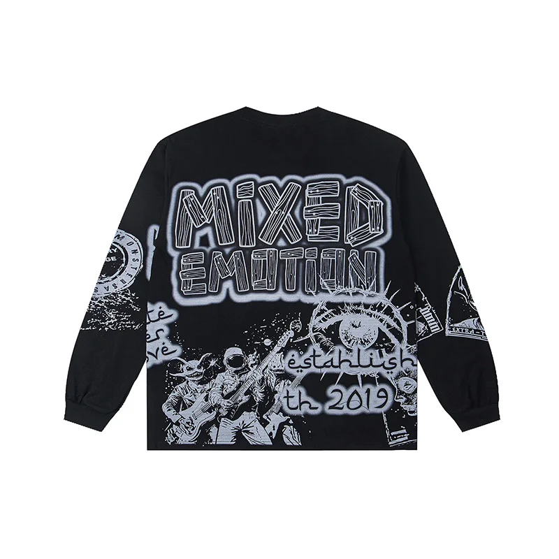2025 جديد مختلط العاطفة كم طويل تي شيرت الرجال امرأة شارع العليا طباعة أفضل جودة Crewneck الهيب هوب المتضخم القمم