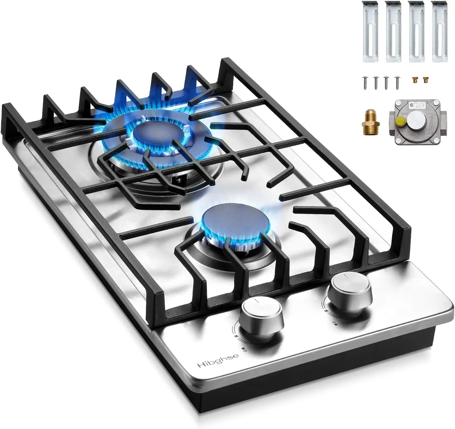 Estufa de Propano de 2 Quemadores, Placa de Cocción de Gas Integrada de 12 Pulgadas, Estufa de Gas Convertible NG/LPG, Quemador de Acero Inoxidable con Termocople
