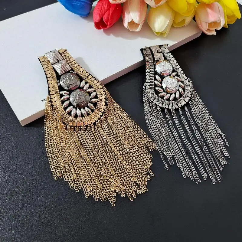 1Pc Fashion Handmade Shoulder Jewelry Tassel Rhinestones Epaulettes Clothing Accessories Brooch Epaulet Shoulder Brooches Gift