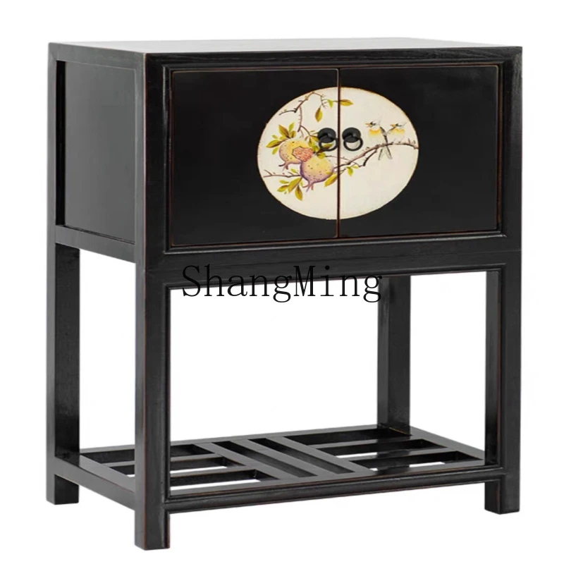 

ZYY Chinese solid wood retro painted table side cabinet foyer entrance cabinet sofa side storage cabinet