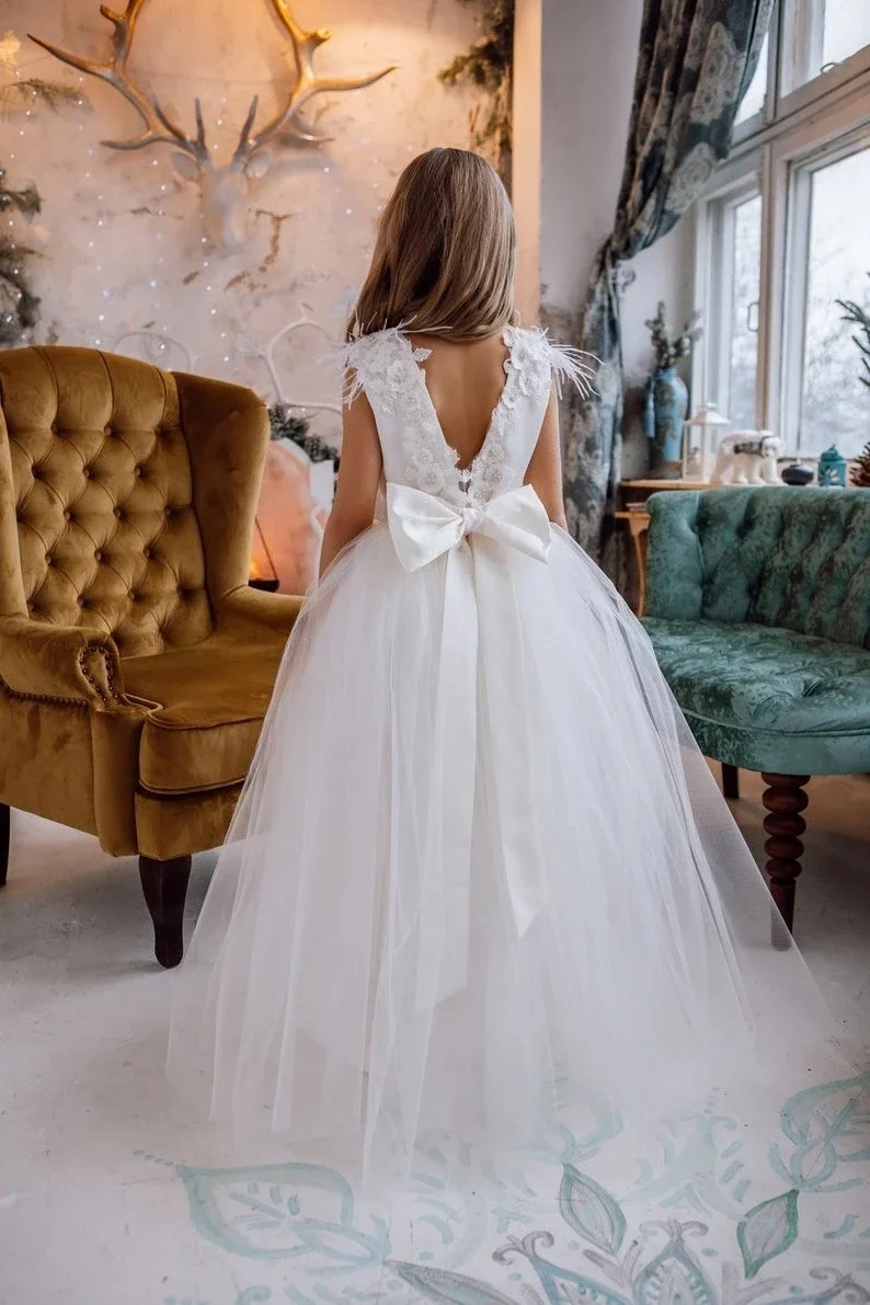 فساتين بيضاء للمناولة الأولى باللون العاجي، فساتين حفلات للفتيات، فستان الأميرة المعمودية #2