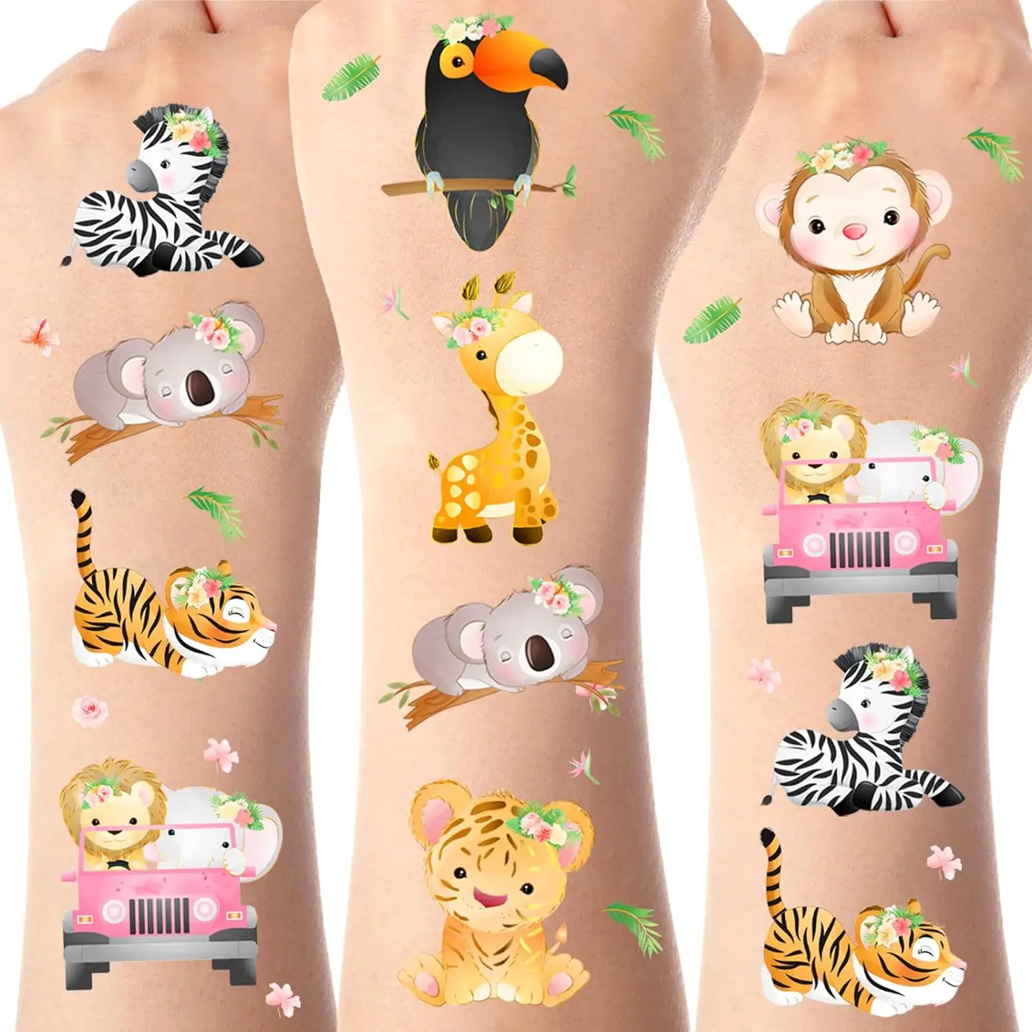 Jungle Temporary Tattoos 12 Sheets Tattoos Safari Animal Tattoos Party Favor Wild Animal Birthday Party Supplies Girl Boy Adults