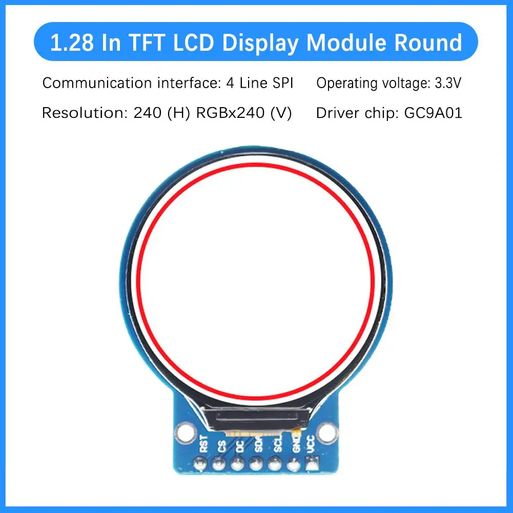 Módulo de exibição LCD TFT para Arduino, redondo, 240X240, interface SPI, GC9A01 Driver, 4 fios, SPI, PCB, 1,28"