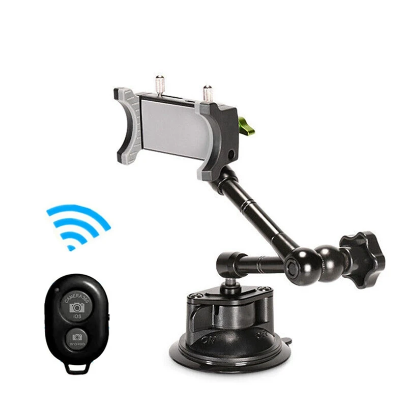 Lanparte Car Phone Holder Stabilizer Car Magic Arm Suction Cup Phone Selfie Stick 360° Rotating Bracket With Remote Easy Install