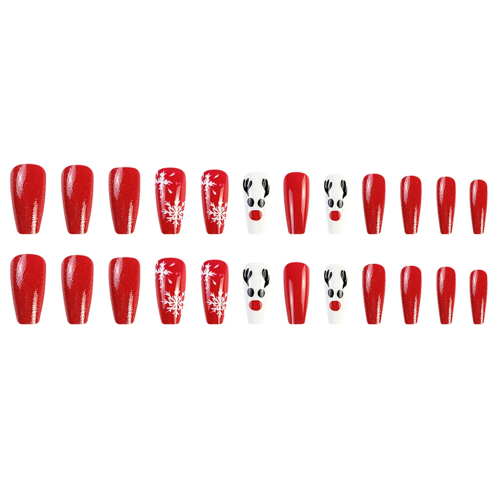 24pcs Fake Nail for Women snowflakes Elk Pattern Christmas Artificial Nail for Women and Girl Party Activity