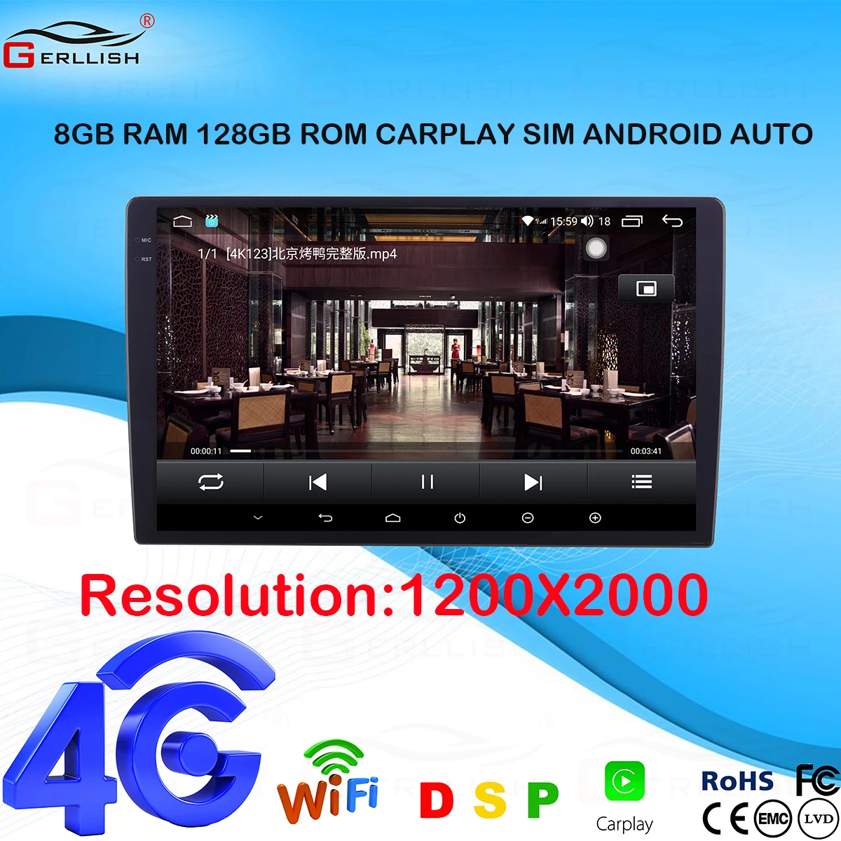 8Core 8GB 128GB ROM Universal Android Car DVD Player Navigation High-resolution 1200*2000 Blu-ray display 10.5 inch Full-View