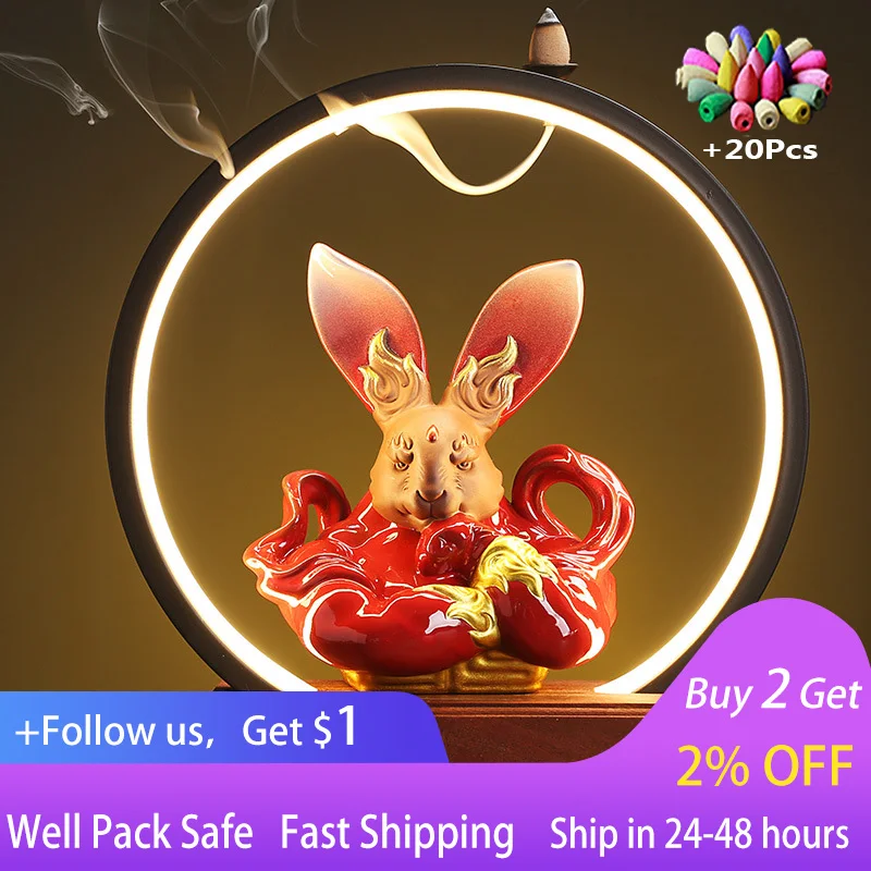 

Ceramic lamp circle, light decoration, backflow incense burner, rabbit, ox demon king incense burner, Zen decoration handicraft