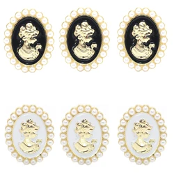 New 10PCS25 * 31MM Alloy Oval Vintage Pearl Beauty Head, Bottom Support Clothing Hair Accessories, Luggage Decoration Accessorie